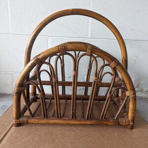 Vintage bamboo rattan midcentury magazine rack holder